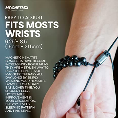 MagnetMD® Doctor-Approved Magnetic Therapy Double Hematite Beaded Bracelet - Maximum Strength Magnet Therapy 8MM - Best Magnetic Bracelet For Pain - One Size Fits All