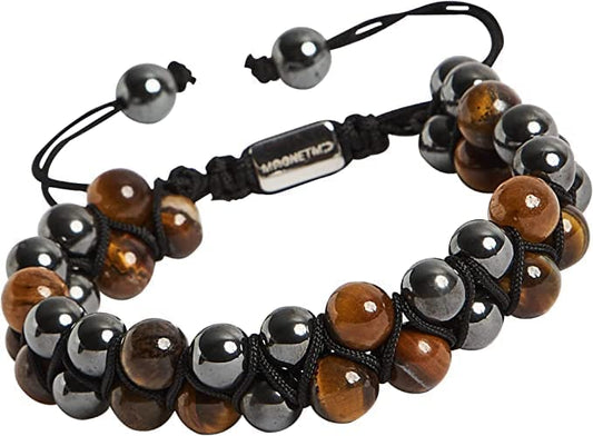 MagnetMD® Doctor-Approved Magnetic Therapy Double Hematite Beaded Bracelet - Maximum Strength Magnet Therapy 8MM - Best Magnetic Bracelet For Pain - One Size Fits All