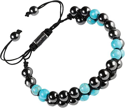 MagnetMD® Doctor-Approved Magnetic Therapy Double Hematite Beaded Bracelet - Maximum Strength Magnet Therapy 8MM - Best Magnetic Bracelet For Pain - One Size Fits All