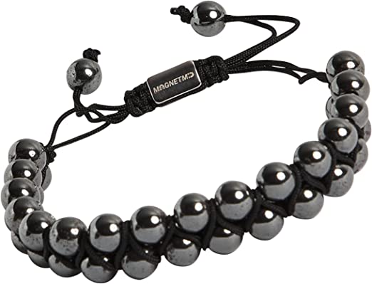 MagnetMD® Doctor-Approved Magnetic Therapy Double Hematite Beaded Bracelet - Maximum Strength Magnet Therapy 8MM - Best Magnetic Bracelet For Pain - One Size Fits All