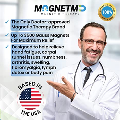 MagnetMD® Doctor-Approved Magnetic Therapy Double Hematite Beaded Bracelet - Maximum Strength Magnet Therapy 8MM - Best Magnetic Bracelet For Pain - One Size Fits All